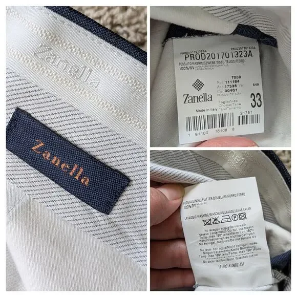 Zanella Dress Pants Mens 33 Blue-401 Plaid Wool TODD 111184 Flat Front Business - Picture 3 of 10